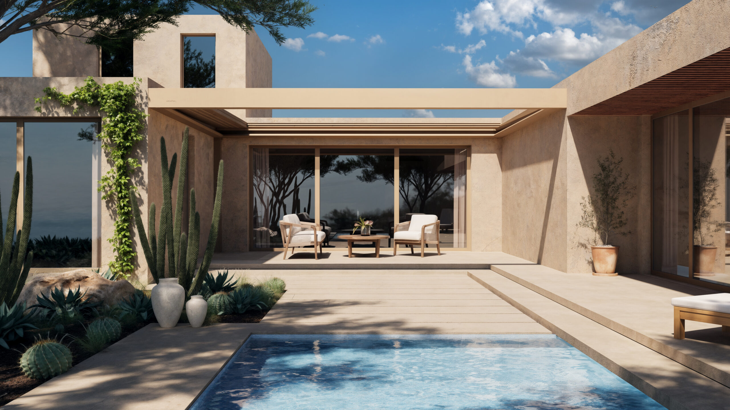 Pergola Brustor B310 installée sur une terrasse devant une maison - Ets Latinne 05